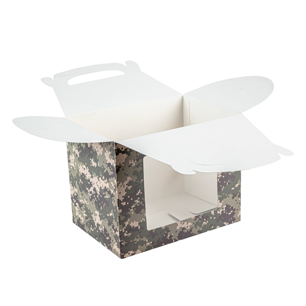 Bio Tek Camouflage Paper Gable Box / Take Out Container - with Window - 10" x 7" x 8" - 25 count box