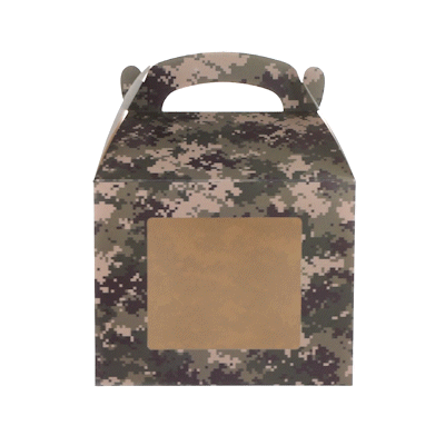 Bio Tek Camouflage Paper Gable Box / Take Out Container - with Window - 10" x 7" x 8" - 100 count box