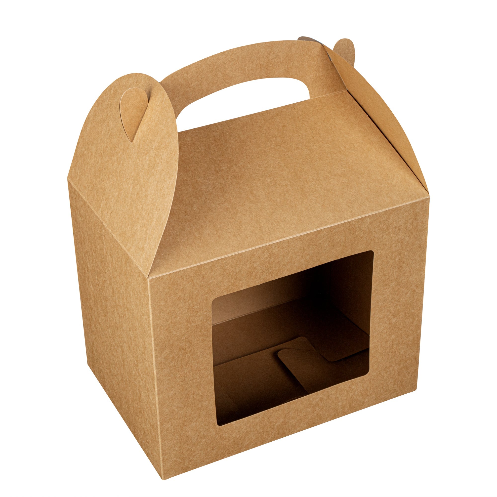 Bio Tek Kraft Paper Gable Box / Take Out Container - Greaseproof, with Window - 10" x 7" x 8" - 25 count box