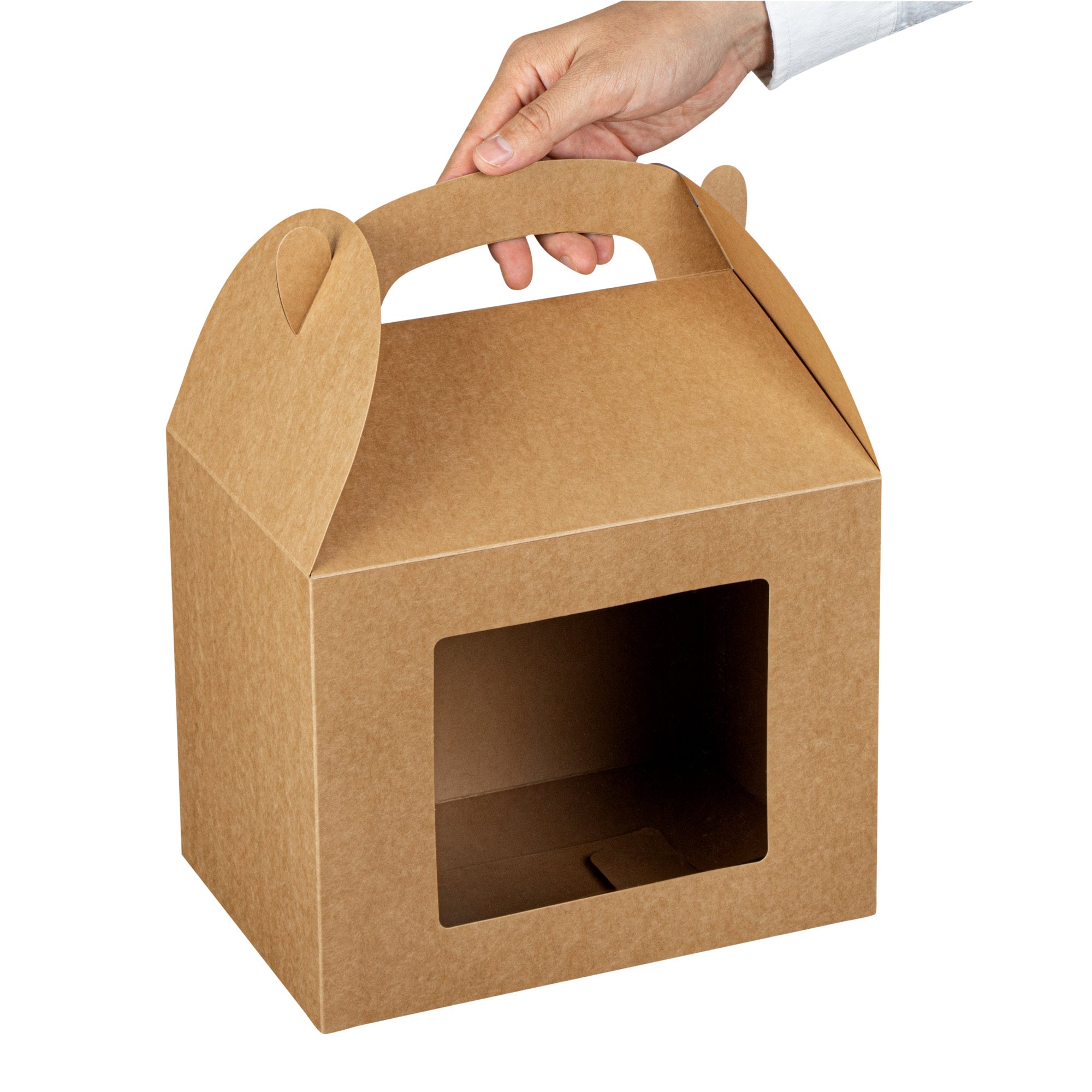 Bio Tek Kraft Paper Gable Box / Take Out Container - Greaseproof, with Window - 10" x 7" x 8" - 25 count box