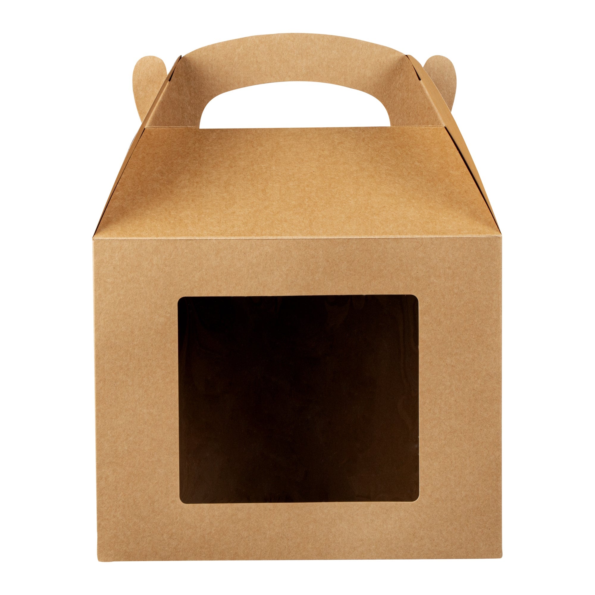 Bio Tek Kraft Paper Gable Box / Take Out Container - Greaseproof, with Window - 10" x 7" x 8" - 25 count box