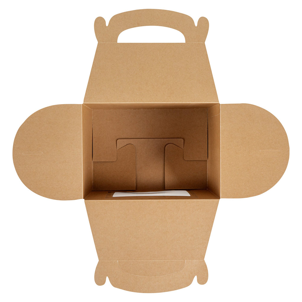 Bio Tek Kraft Paper Gable Box / Take Out Container - Greaseproof, with Window - 10" x 7" x 8" - 25 count box