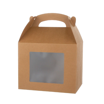 Bio Tek Kraft Paper Gable Box / Take Out Container - Greaseproof, with Window - 10" x 7" x 8" - 100 count box