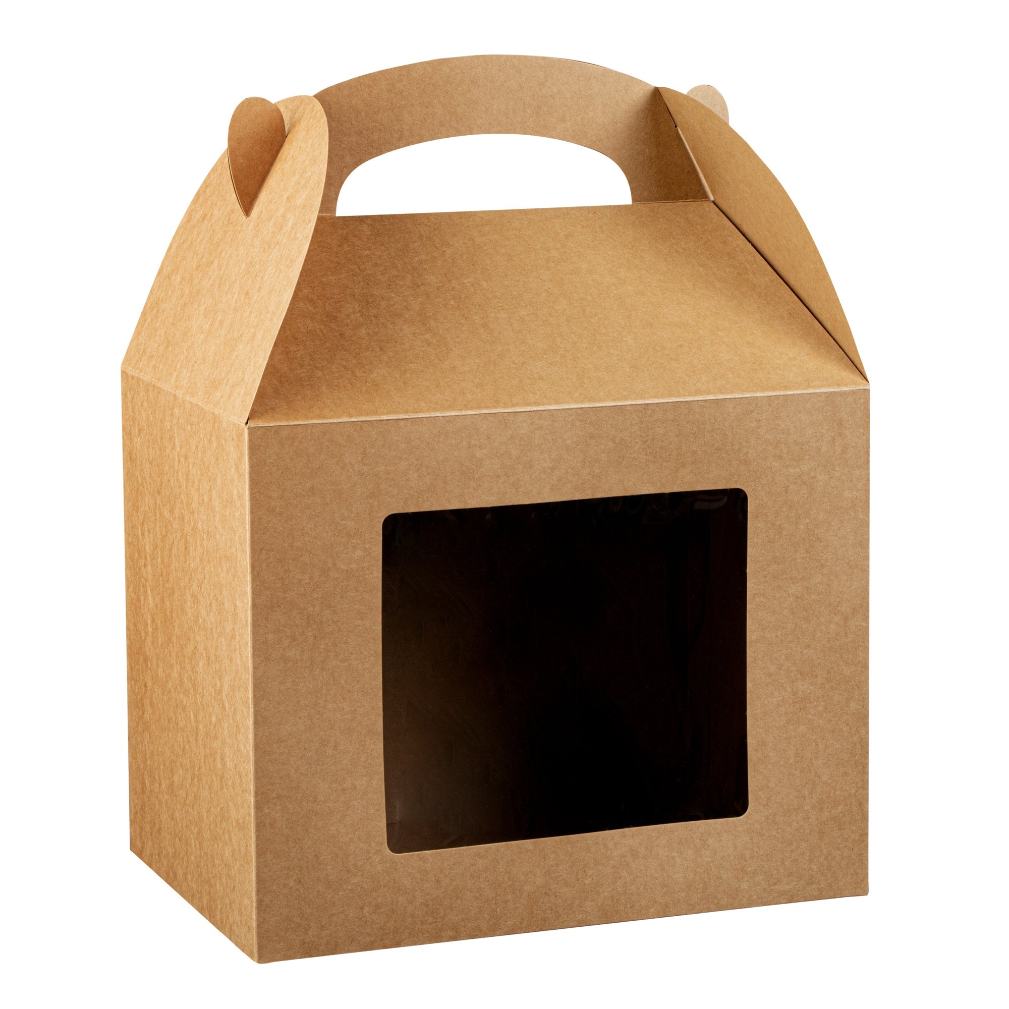 Bio Tek Kraft Paper Gable Box / Take Out Container - Greaseproof, with Window - 10" x 7" x 8" - 100 count box