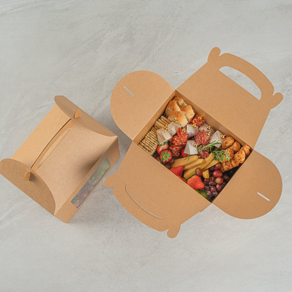 Bio Tek Kraft Paper Gable Box / Take Out Container - Greaseproof, with Window - 10" x 7" x 8" - 100 count box
