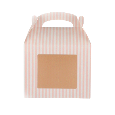 Bio Tek Pink and White Stripe Paper Gable Box / Take Out Container - with Window - 10" x 7" x 8" - 25 count box