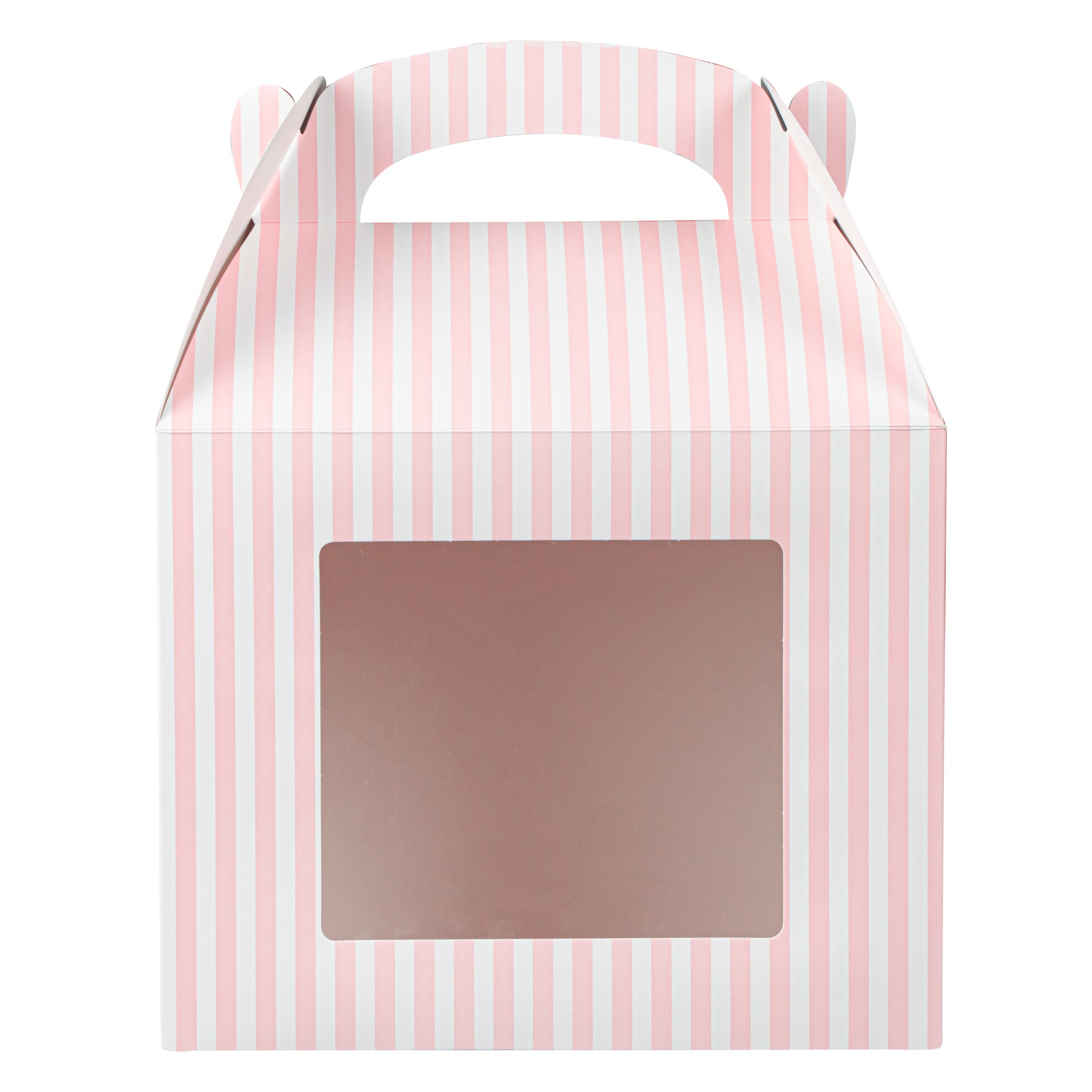 Bio Tek Pink and White Stripe Paper Gable Box / Take Out Container - with Window - 10" x 7" x 8" - 100 count box