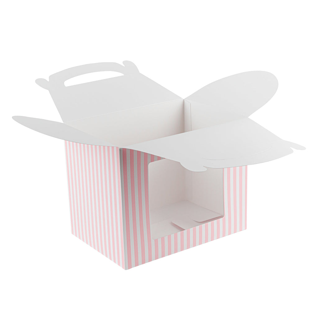 Bio Tek Pink and White Stripe Paper Gable Box / Take Out Container - with Window - 10" x 7" x 8" - 100 count box