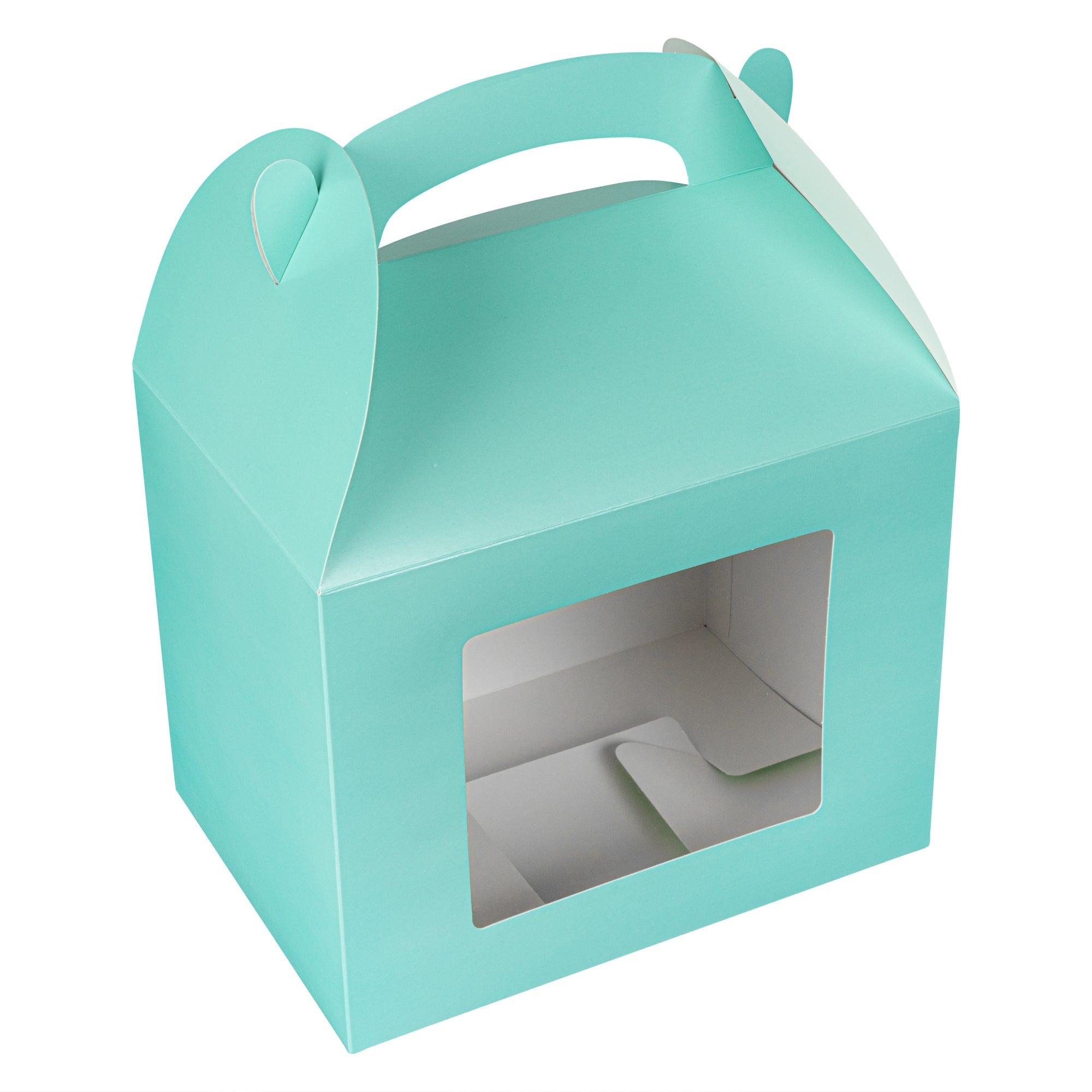 Bio Tek Turquoise Paper Gable Box / Take Out Container - Grease-Resistant, with Window - 10" x 7" x 8" - 25 count box