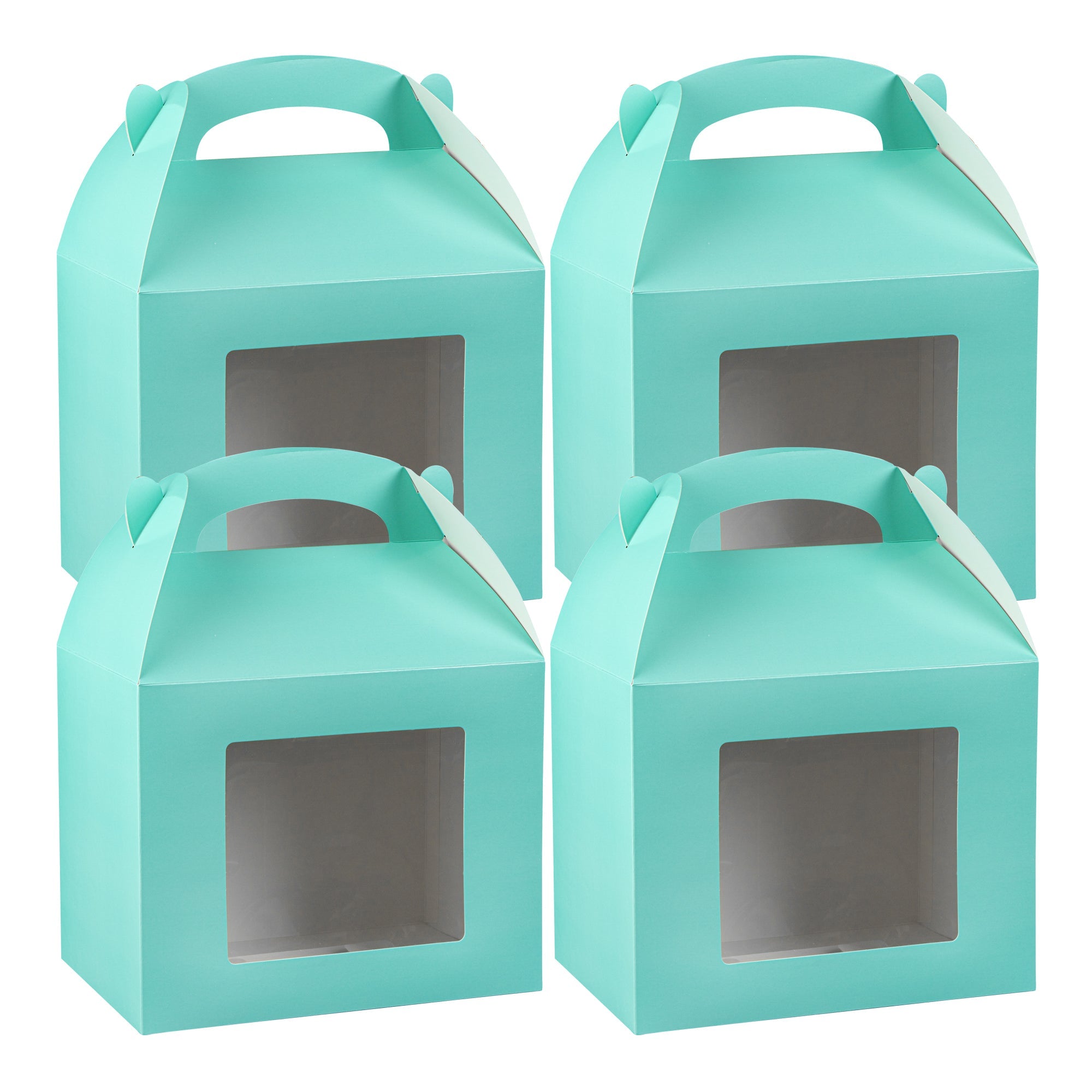 Bio Tek Turquoise Paper Gable Box / Take Out Container - Grease-Resistant, with Window - 10" x 7" x 8" - 25 count box