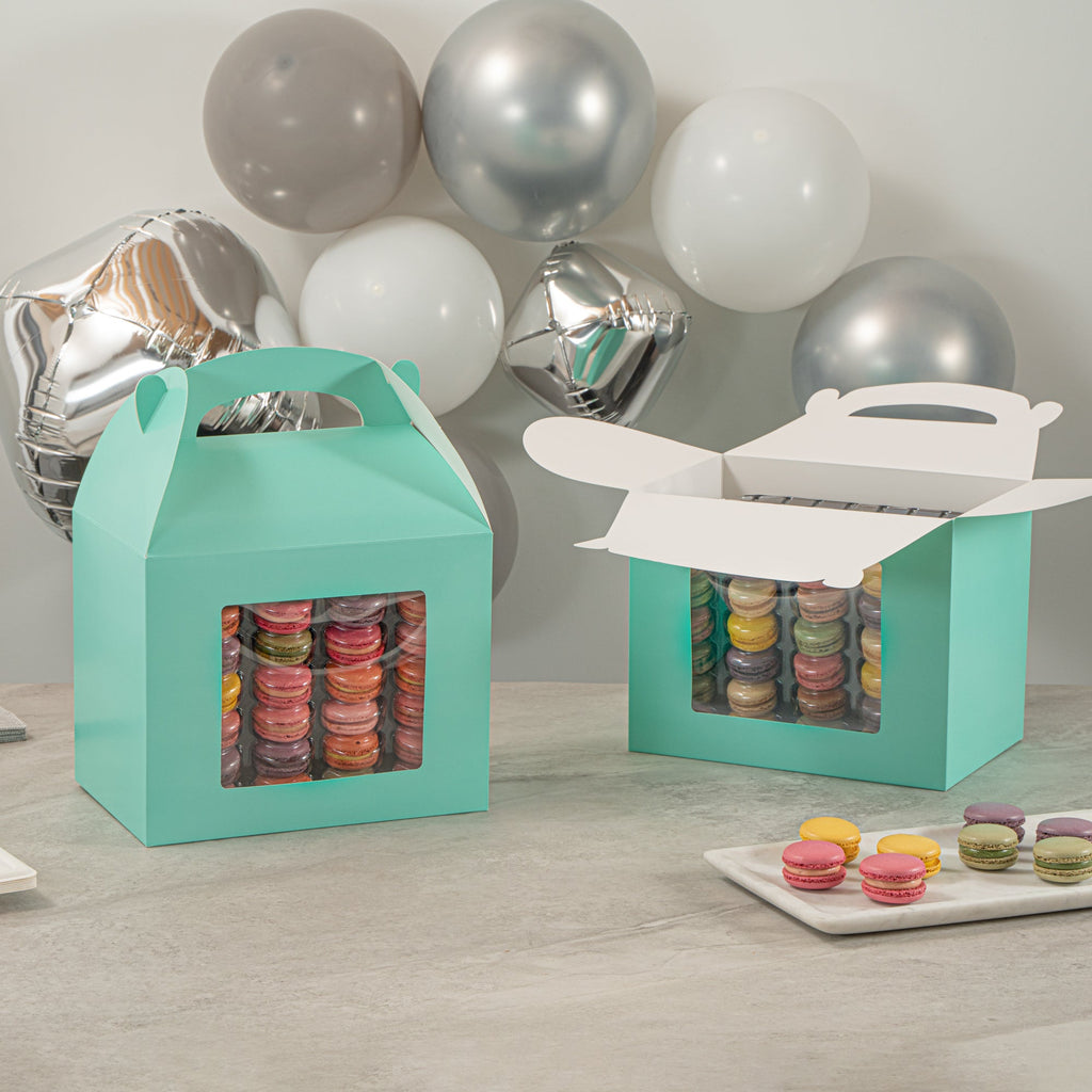 Bio Tek Turquoise Paper Gable Box / Take Out Container - Grease-Resistant, with Window - 10" x 7" x 8" - 25 count box