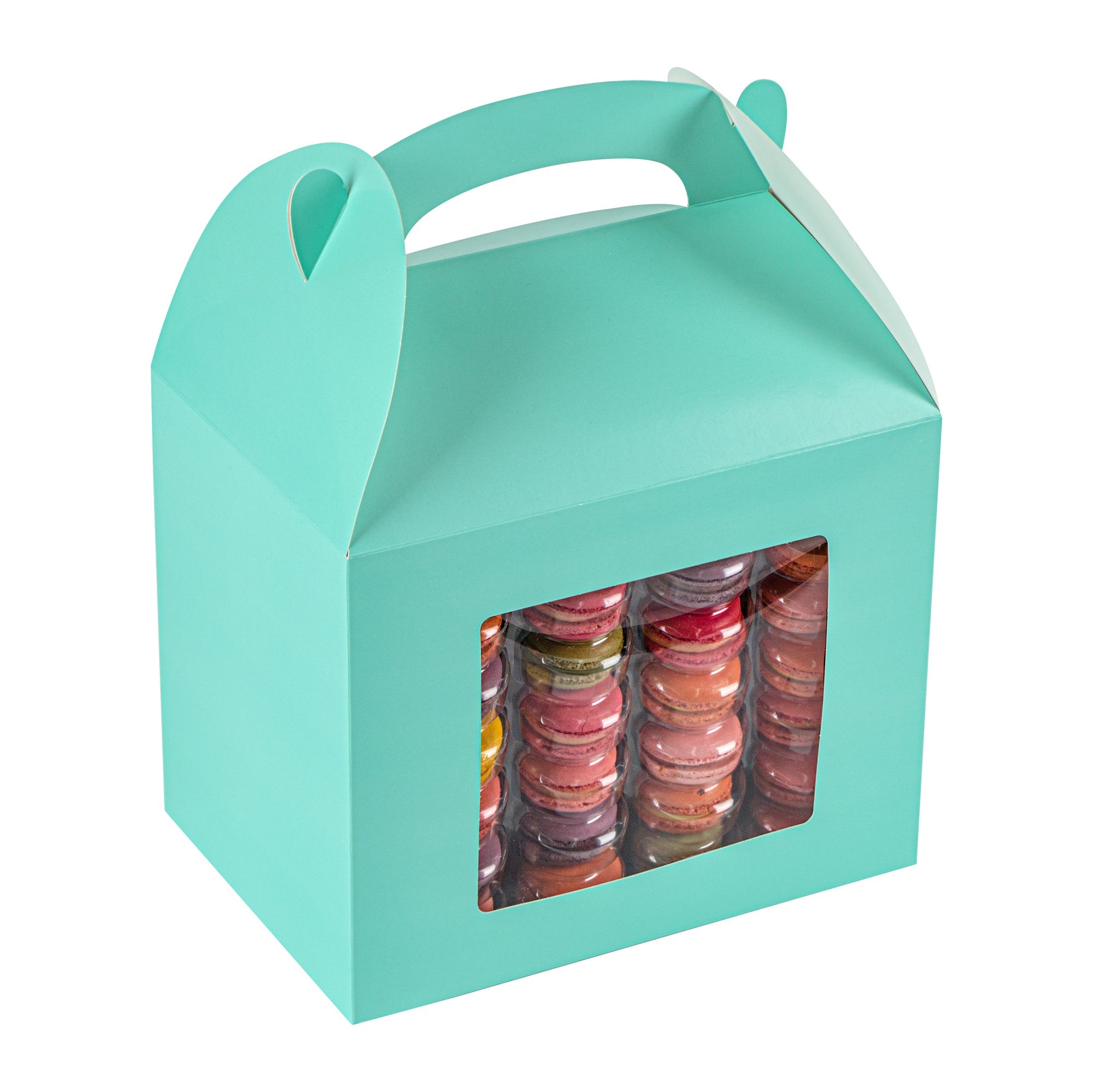 Bio Tek Turquoise Paper Gable Box / Take Out Container - Grease-Resistant, with Window - 10" x 7" x 8" - 25 count box