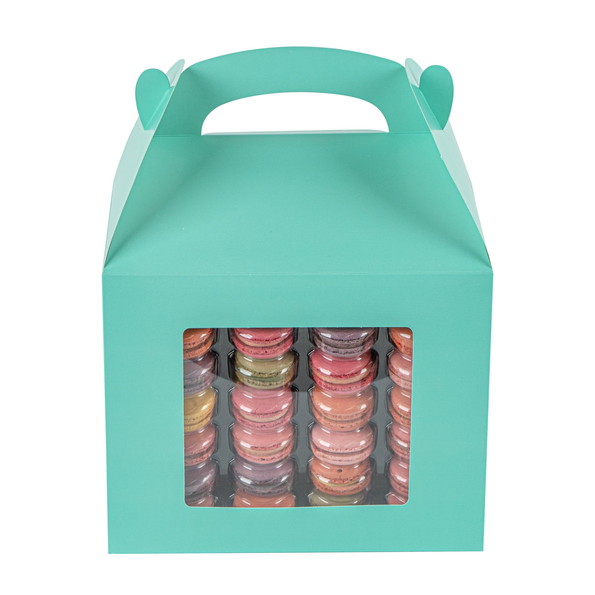 Bio Tek Turquoise Paper Gable Box / Take Out Container - Grease-Resistant, with Window - 10" x 7" x 8" - 25 count box