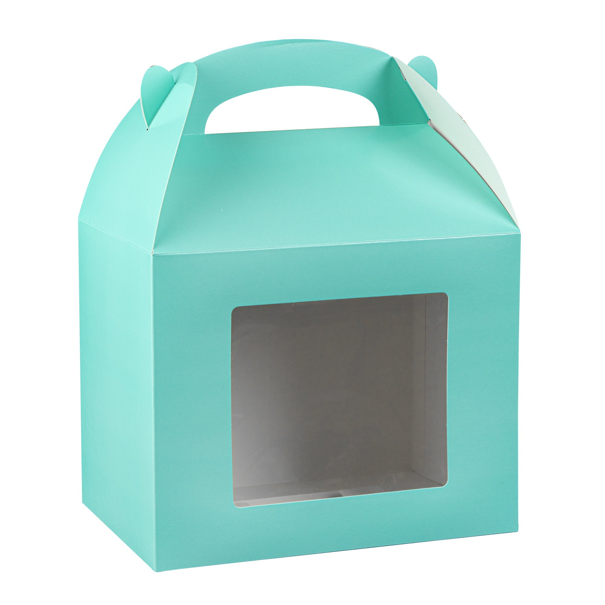 Bio Tek Turquoise Paper Gable Box / Take Out Container - Grease-Resistant, with Window - 10" x 7" x 8" - 25 count box