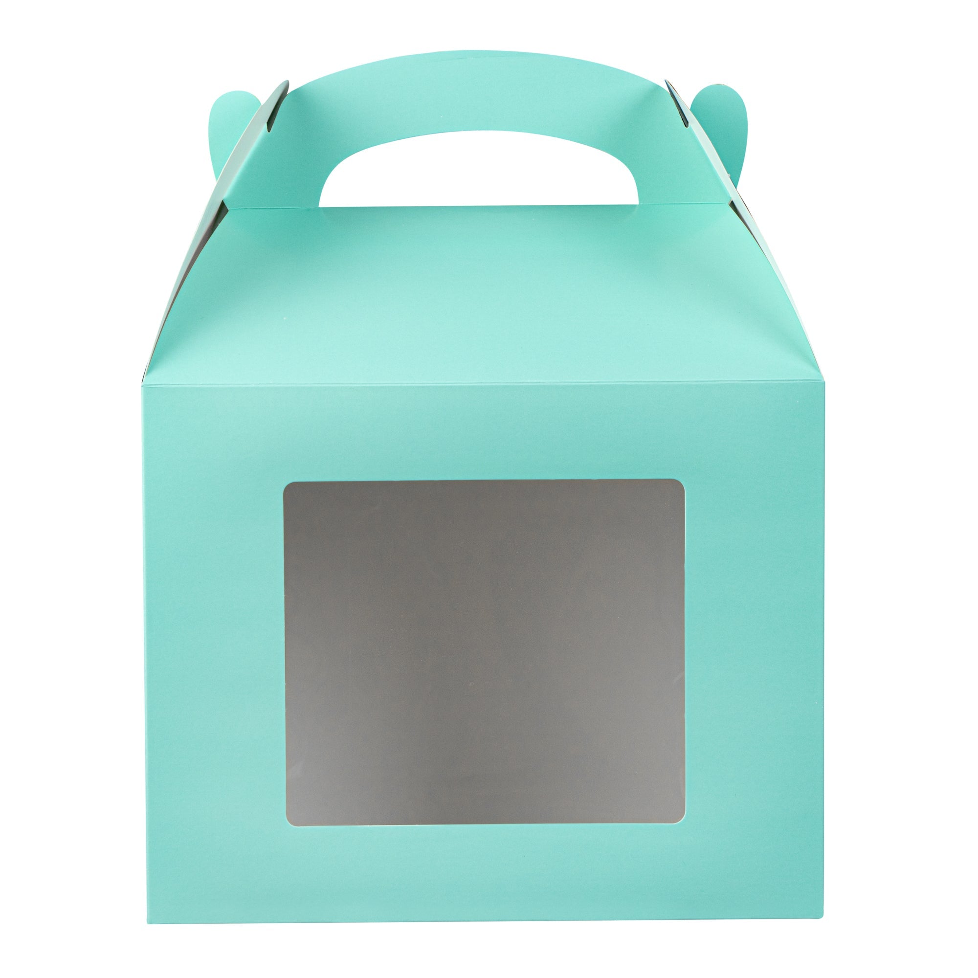 Bio Tek Turquoise Paper Gable Box / Take Out Container - Grease-Resistant, with Window - 10" x 7" x 8" - 25 count box