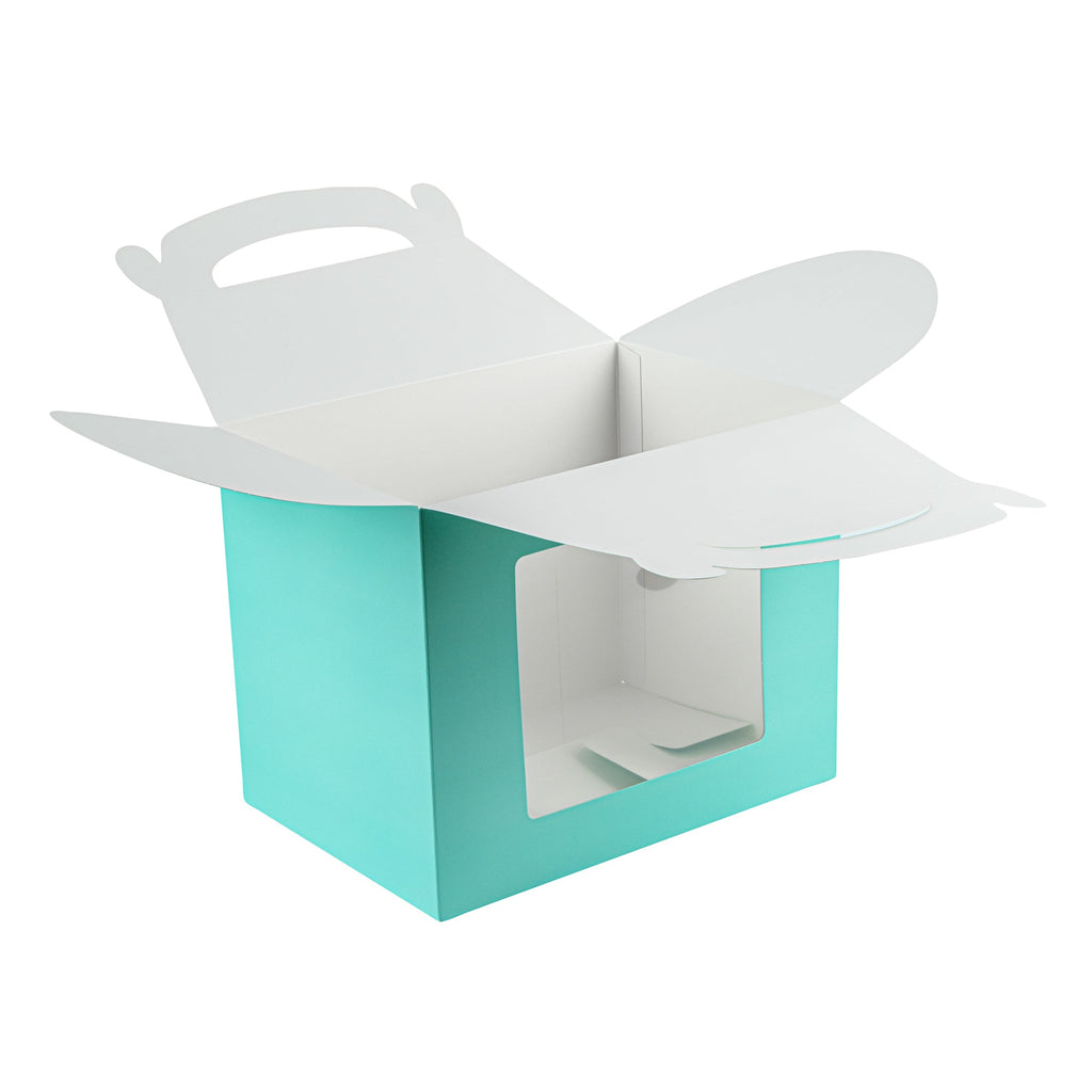 Bio Tek Turquoise Paper Gable Box / Take Out Container - Grease-Resistant, with Window - 10" x 7" x 8" - 25 count box