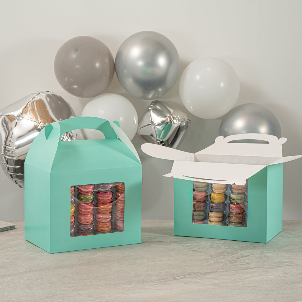 Bio Tek Turquoise Paper Gable Box / Take Out Container - Grease-Resistant, with Window - 10" x 7" x 8" - 25 count box