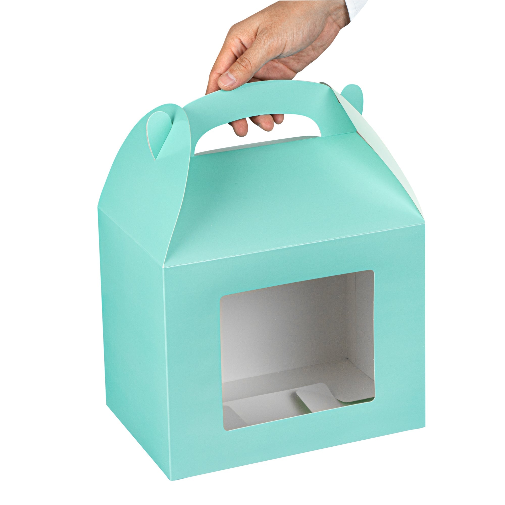 Bio Tek Turquoise Paper Gable Box / Take Out Container - Grease-Resistant, with Window - 10" x 7" x 8" - 100 count box
