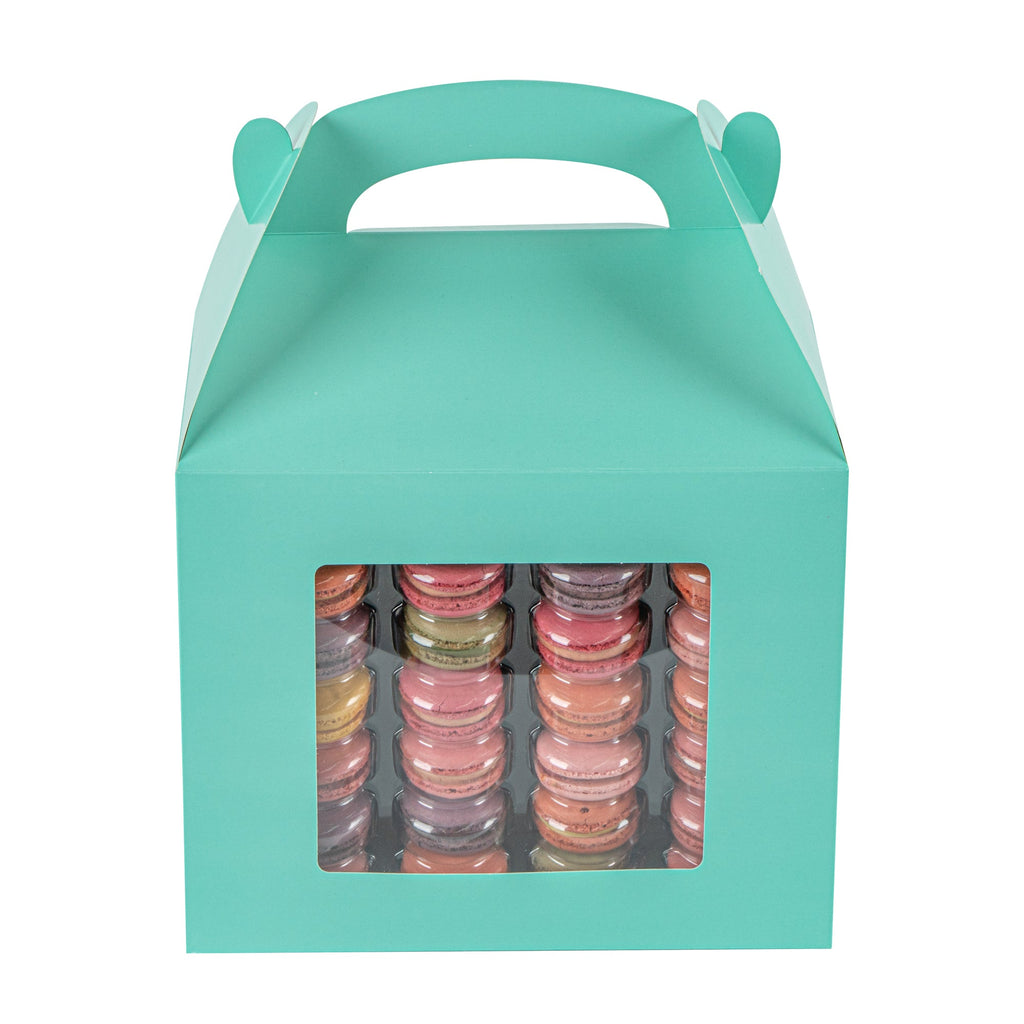 Bio Tek Turquoise Paper Gable Box / Take Out Container - Grease-Resistant, with Window - 10" x 7" x 8" - 100 count box
