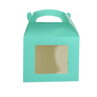 Bio Tek Turquoise Paper Gable Box / Take Out Container - Grease-Resistant, with Window - 10" x 7" x 8" - 100 count box