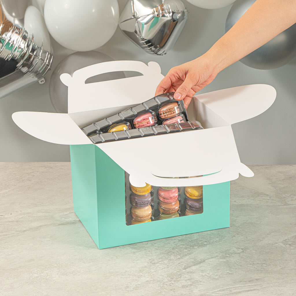 Bio Tek Turquoise Paper Gable Box / Take Out Container - Grease-Resistant, with Window - 10" x 7" x 8" - 100 count box
