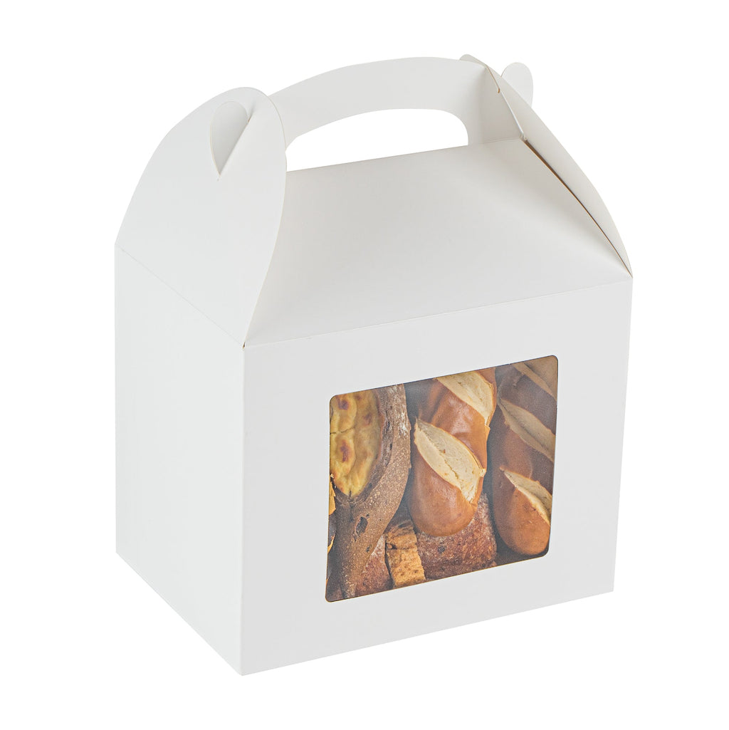 Bio Tek White Paper Gable Box / Take Out Container - Greaseproof, with Window - 10" x 7" x 8" - 25 count box
