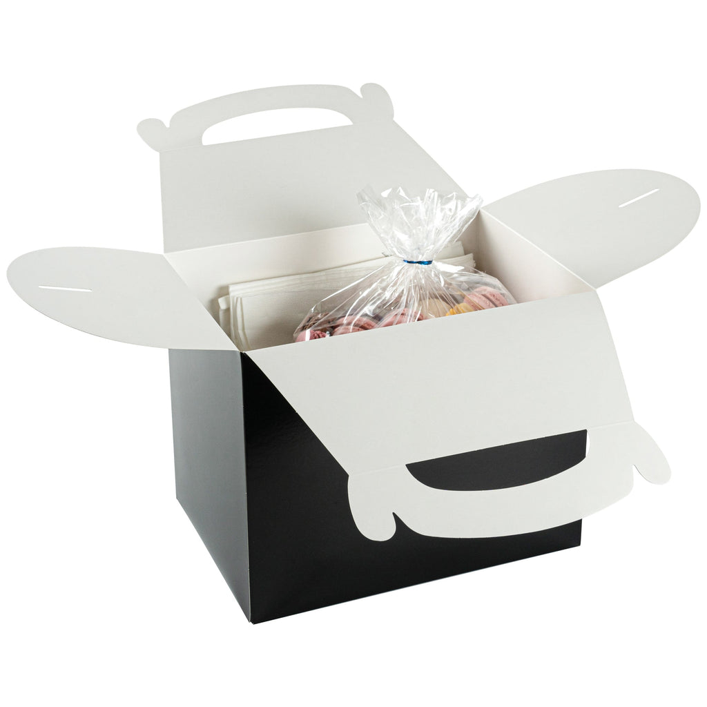 Bio Tek Black Paper Gable Box / Take Out Container - Greaseproof - 10" x 7" x 8" - 25 count box