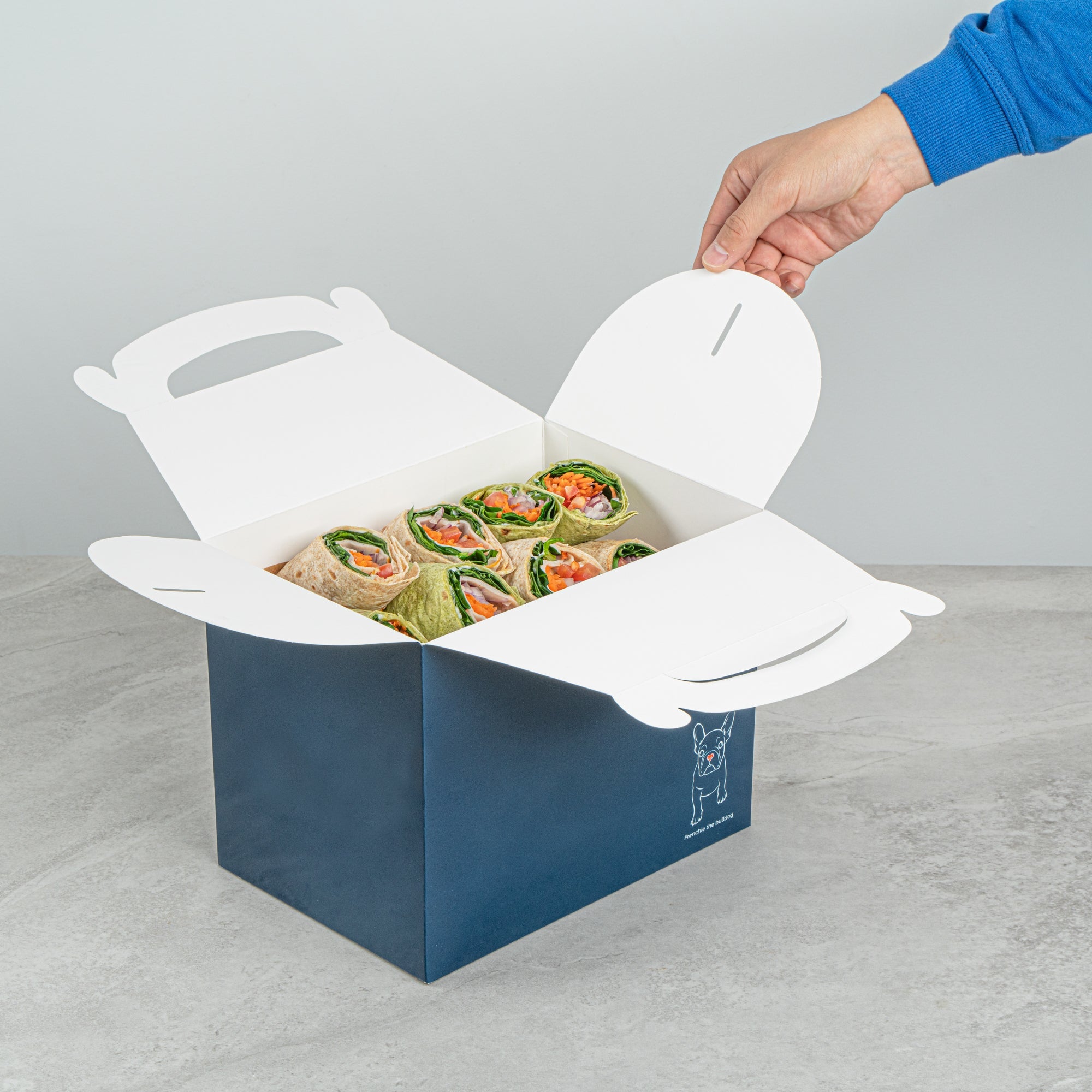 Bio Tek Frenchie Paper Gable Box / Take Out Container - Compostable - 10" x 7" x 8" - 100 count box