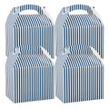 Bio Tek Blue and White Stripe Paper Gable Box / Take Out Container - Compostable - 10" x 7" x 8" - 100 count box