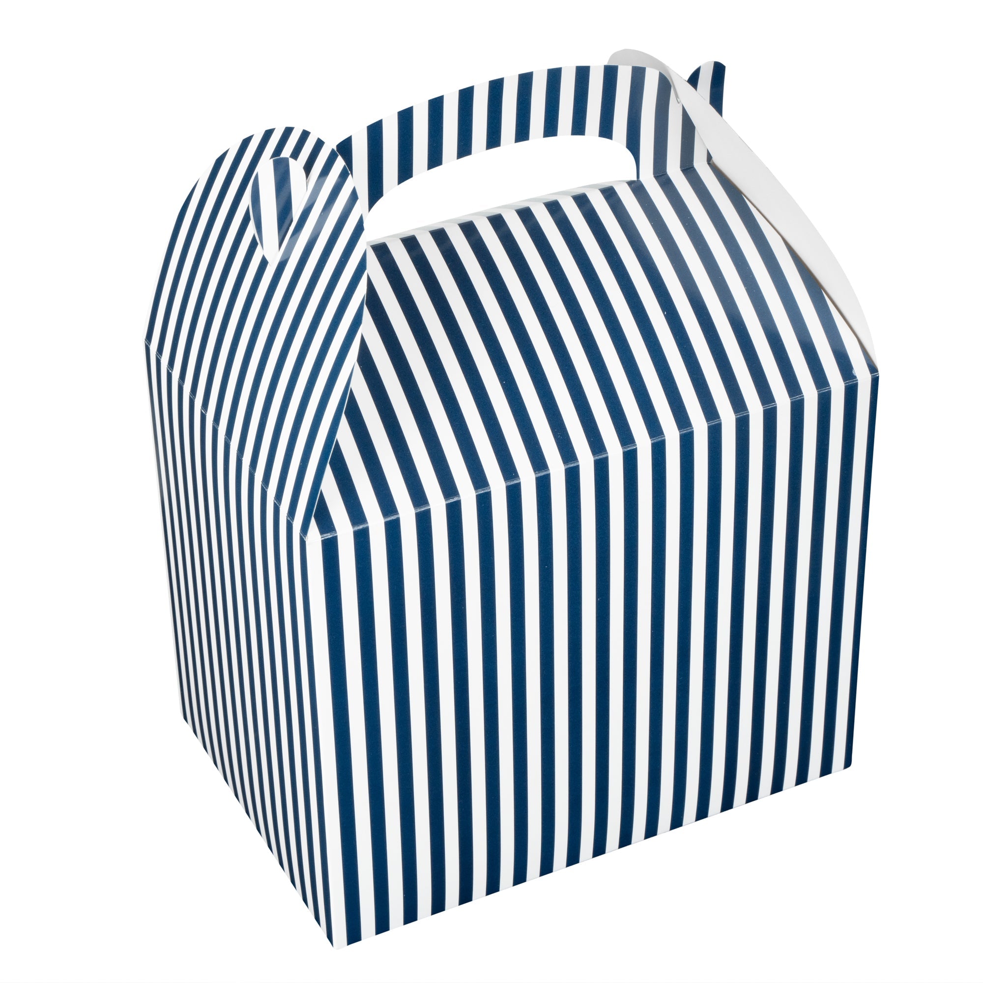 Bio Tek Blue and White Stripe Paper Gable Box / Take Out Container - Compostable - 10" x 7" x 8" - 25 count box