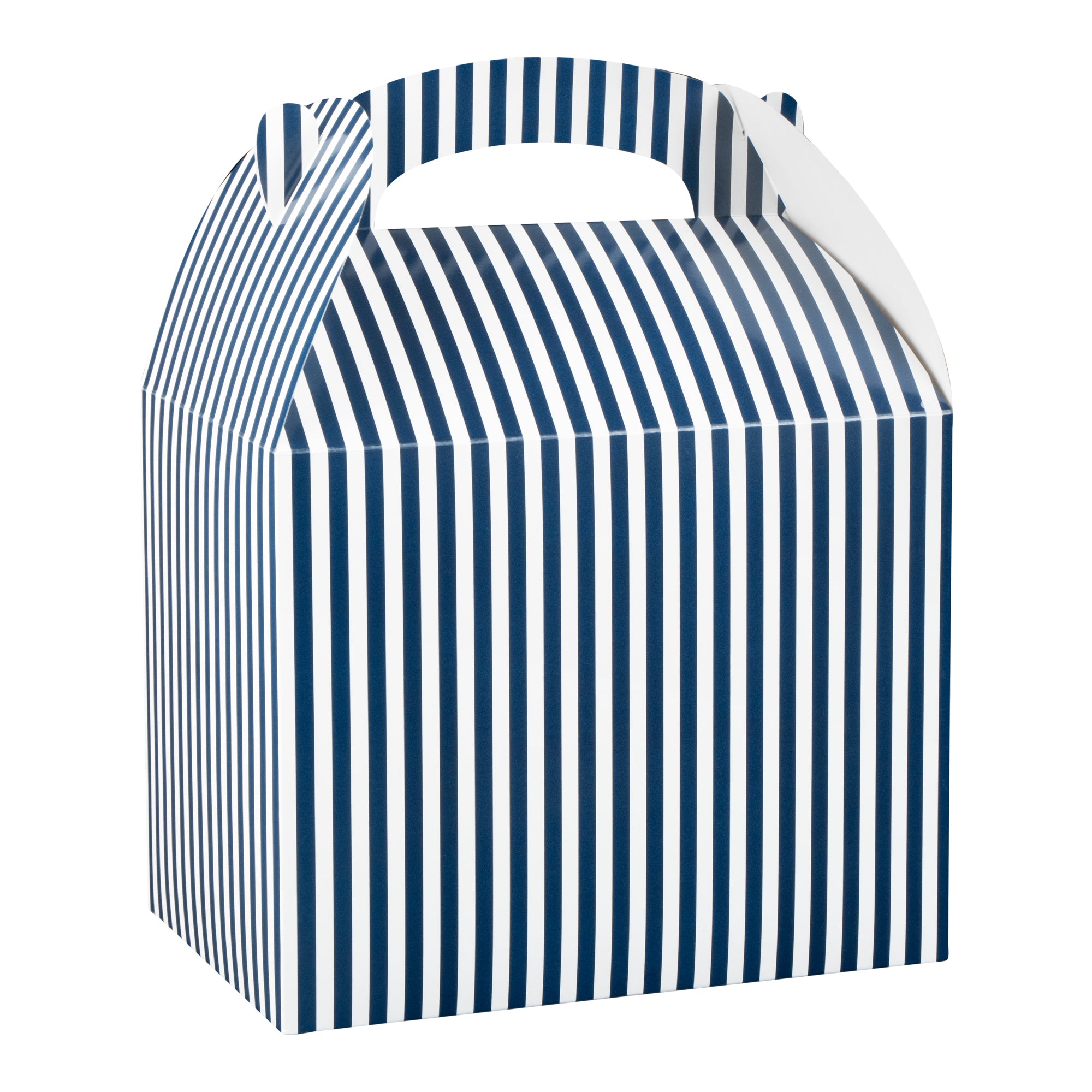 Bio Tek Blue and White Stripe Paper Gable Box / Take Out Container - Compostable - 10" x 7" x 8" - 25 count box