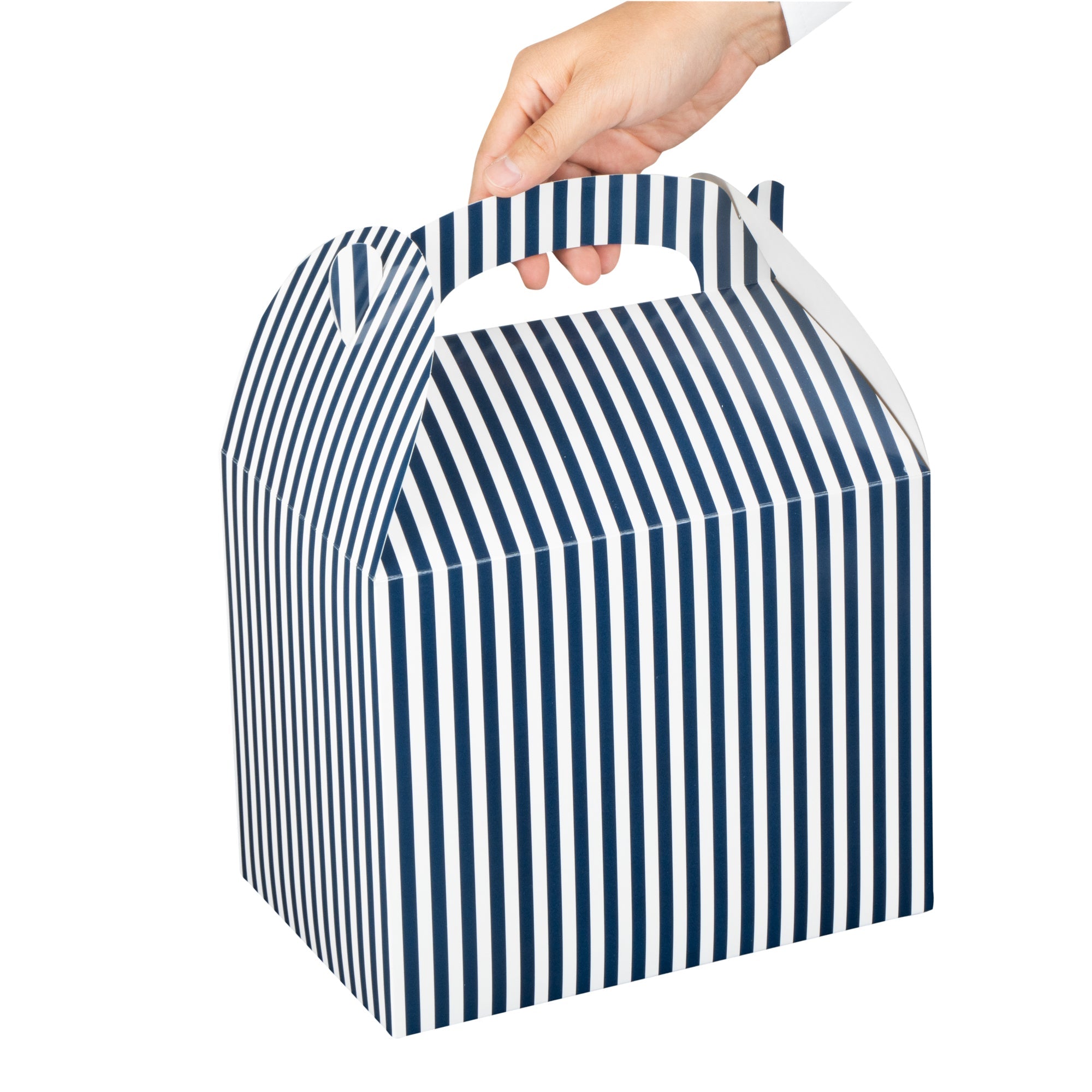 Bio Tek Blue and White Stripe Paper Gable Box / Take Out Container - Compostable - 10" x 7" x 8" - 100 count box