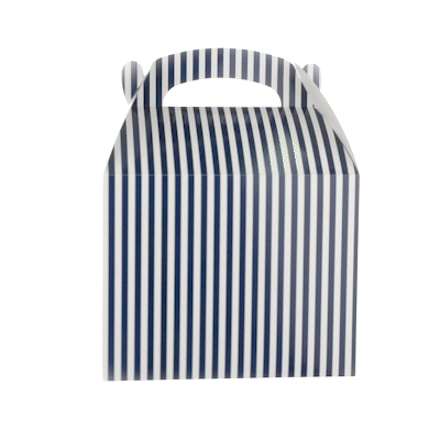 Bio Tek Blue and White Stripe Paper Gable Box / Take Out Container - Compostable - 10" x 7" x 8" - 100 count box