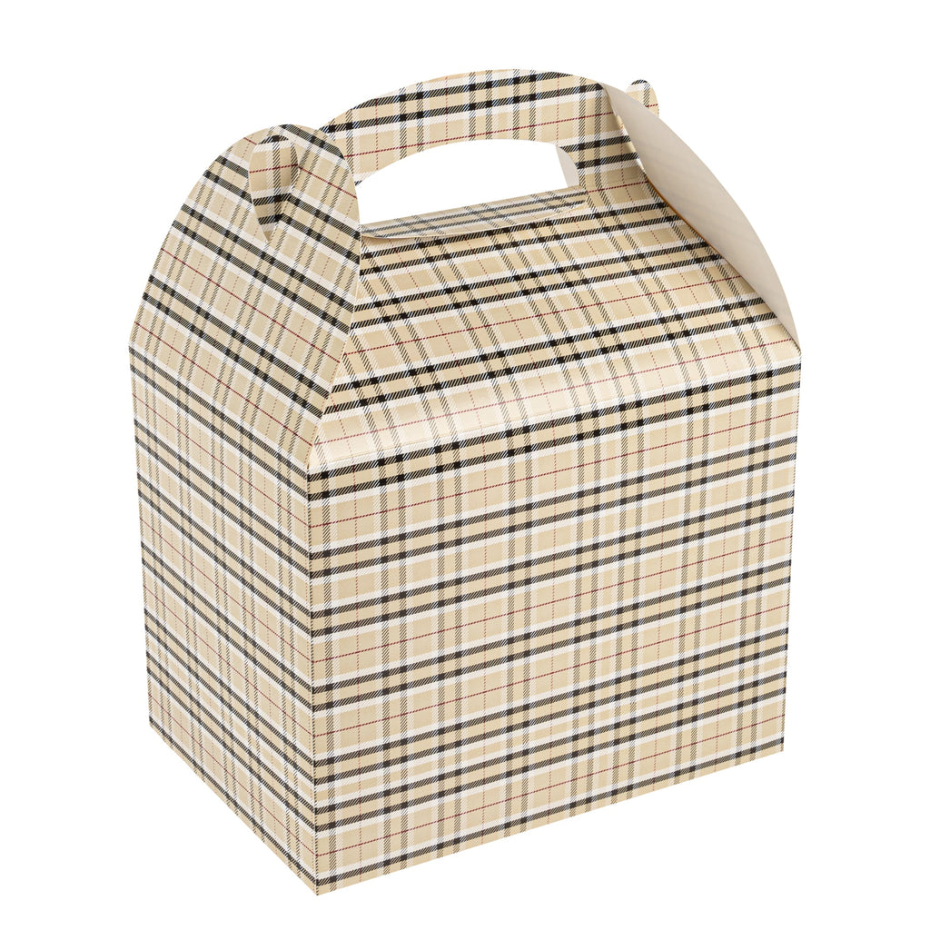 Bio Tek Plaid Paper Gable Box / Take Out Container - Compostable - 10" x 7" x 8" - 100 count box