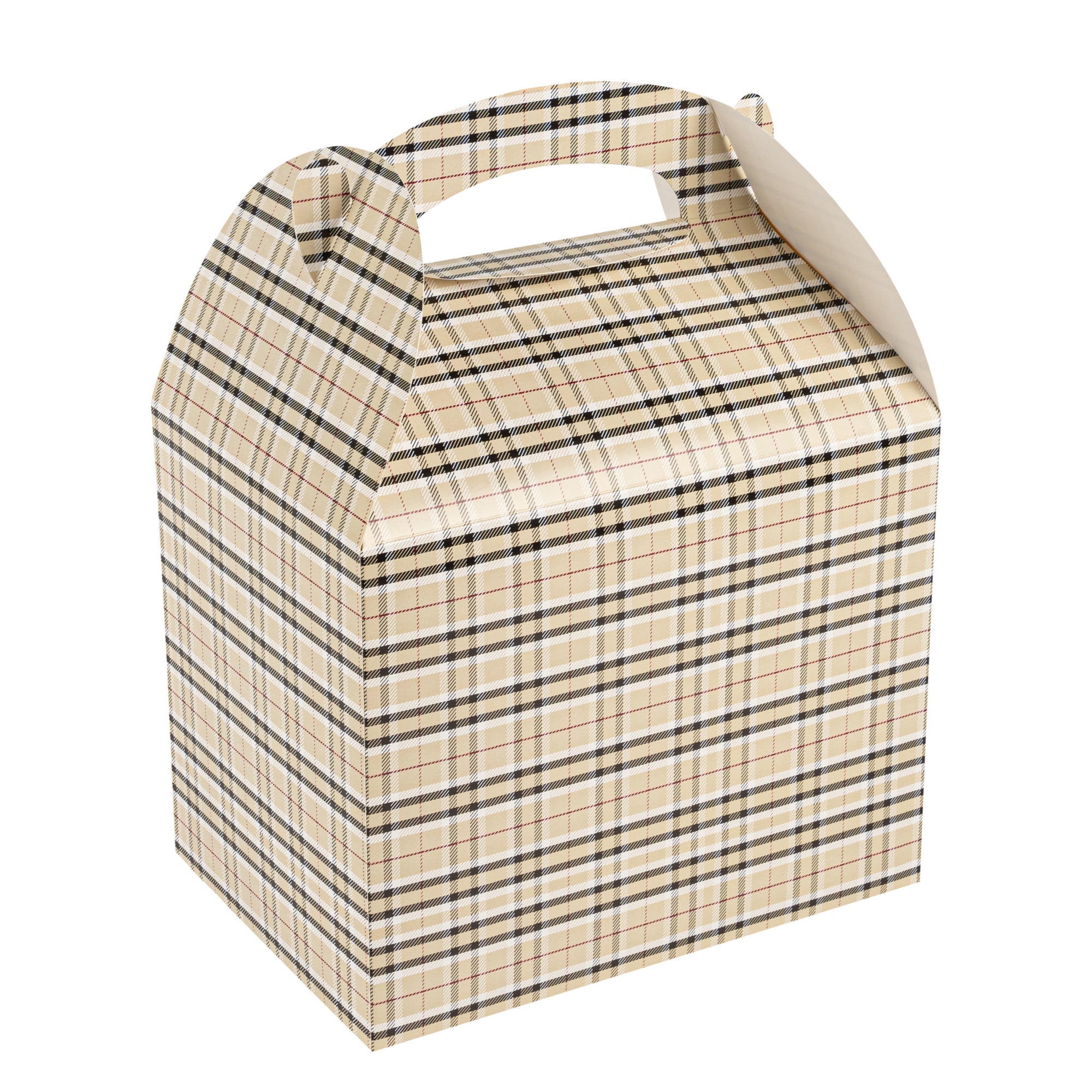 Bio Tek Plaid Paper Gable Box / Take Out Container - Compostable - 10" x 7" x 8" - 25 count box