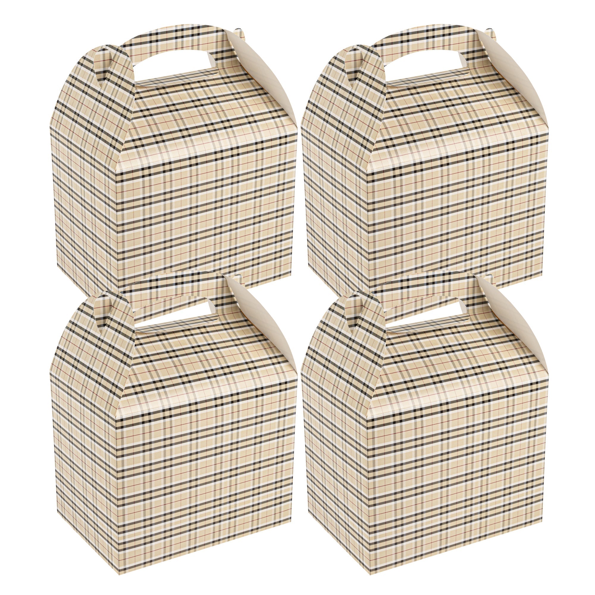Bio Tek Plaid Paper Gable Box / Take Out Container - Compostable - 10" x 7" x 8" - 25 count box