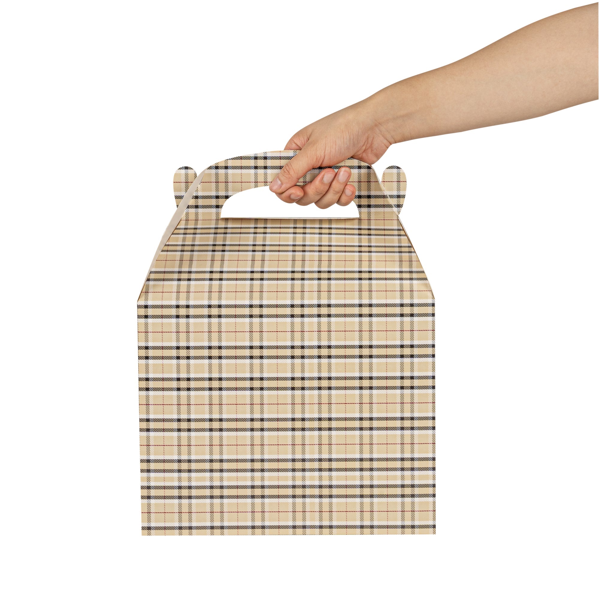 Bio Tek Plaid Paper Gable Box / Take Out Container - Compostable - 10" x 7" x 8" - 25 count box