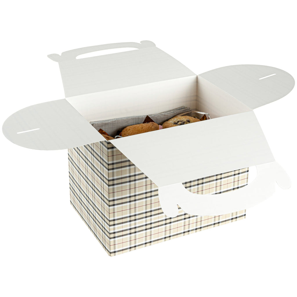 Bio Tek Plaid Paper Gable Box / Take Out Container - Compostable - 10" x 7" x 8" - 25 count box