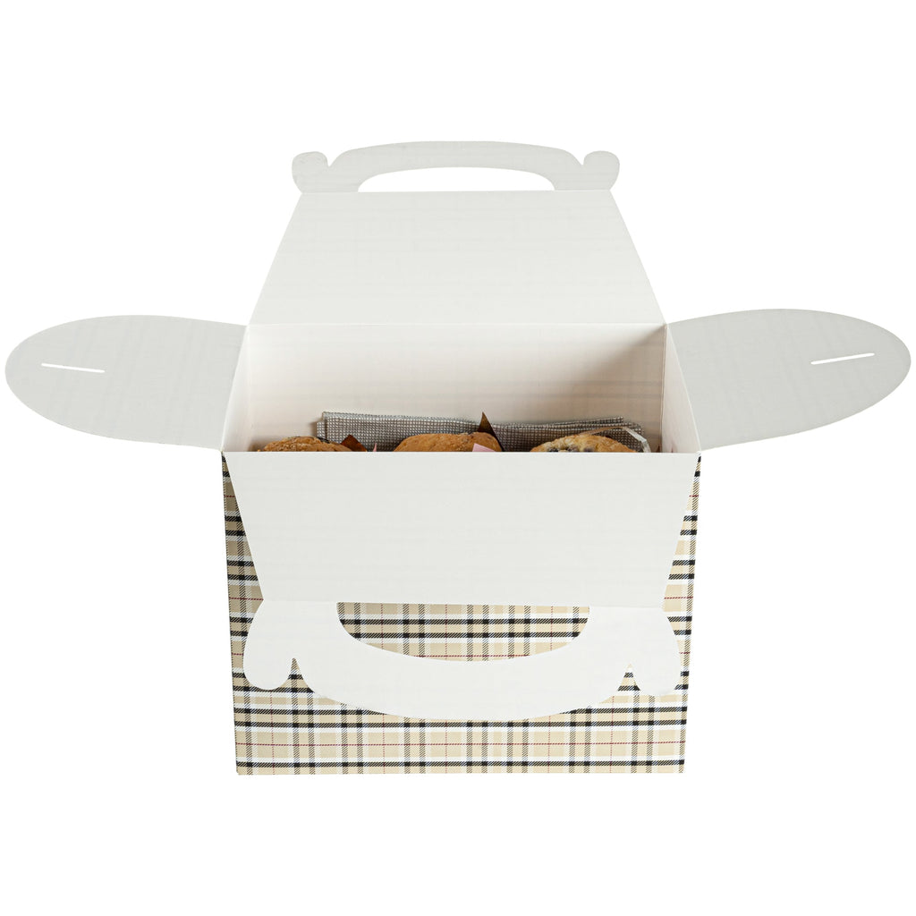 Bio Tek Plaid Paper Gable Box / Take Out Container - Compostable - 10" x 7" x 8" - 25 count box