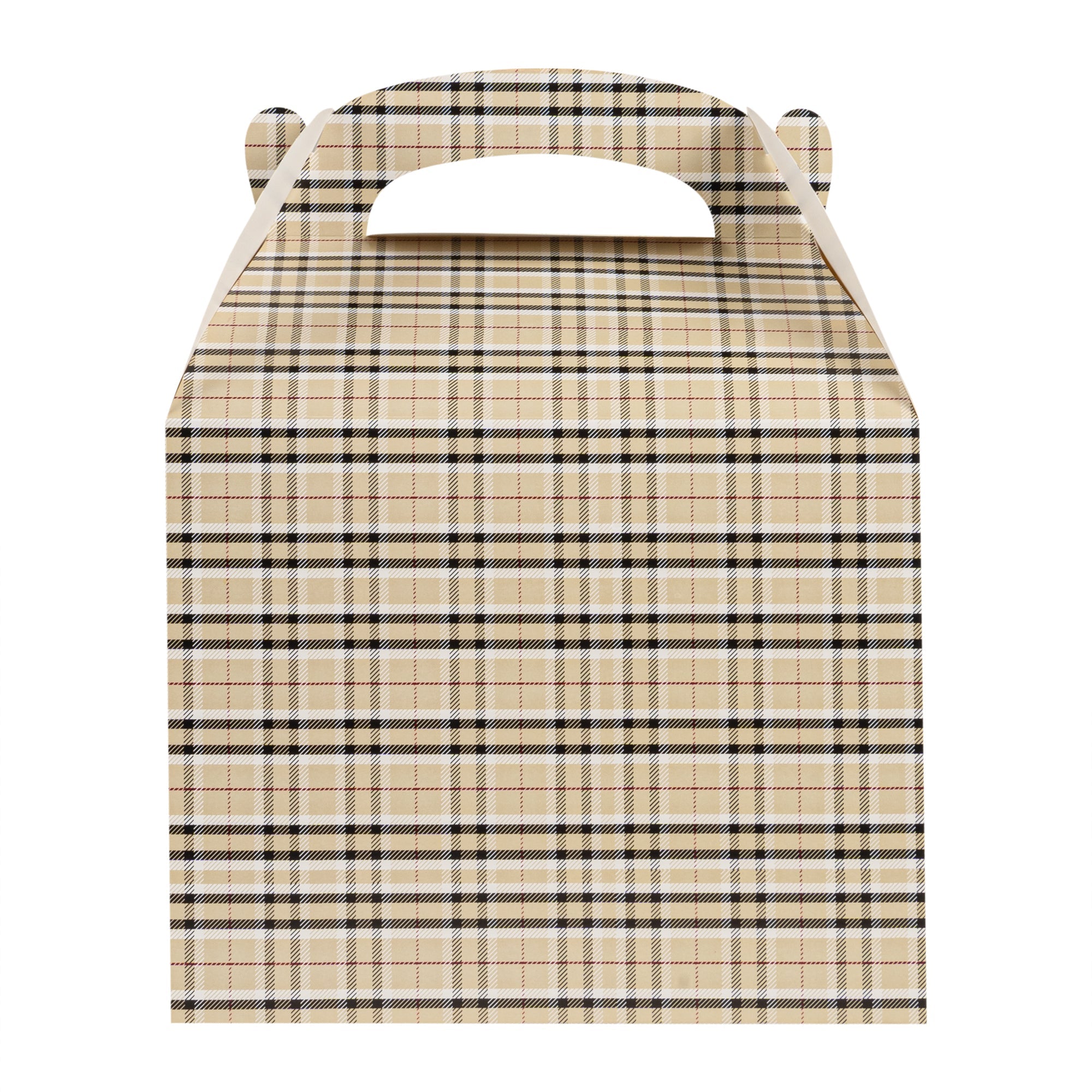 Bio Tek Plaid Paper Gable Box / Take Out Container - Compostable - 10" x 7" x 8" - 25 count box