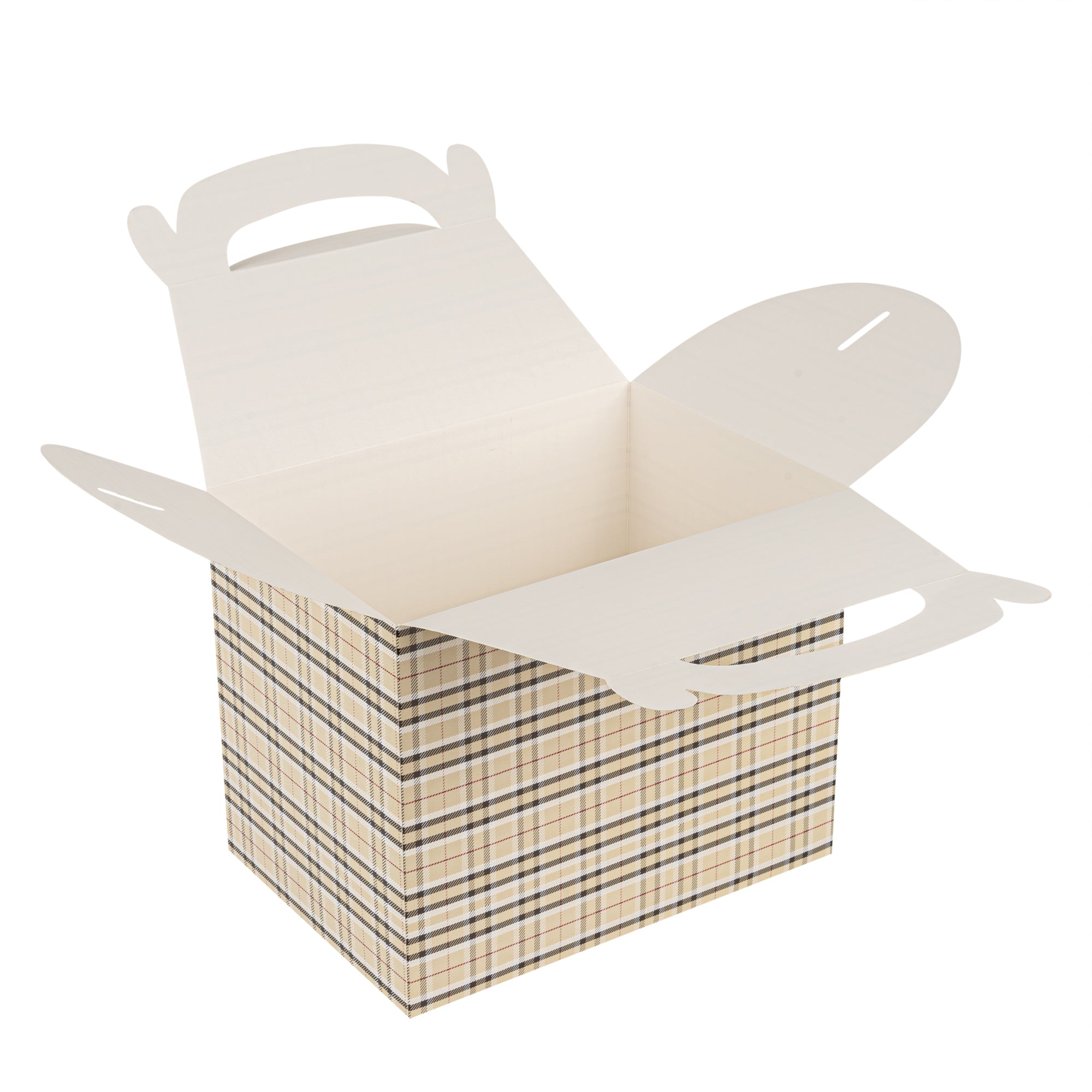 Bio Tek Plaid Paper Gable Box / Take Out Container - Compostable - 10" x 7" x 8" - 100 count box
