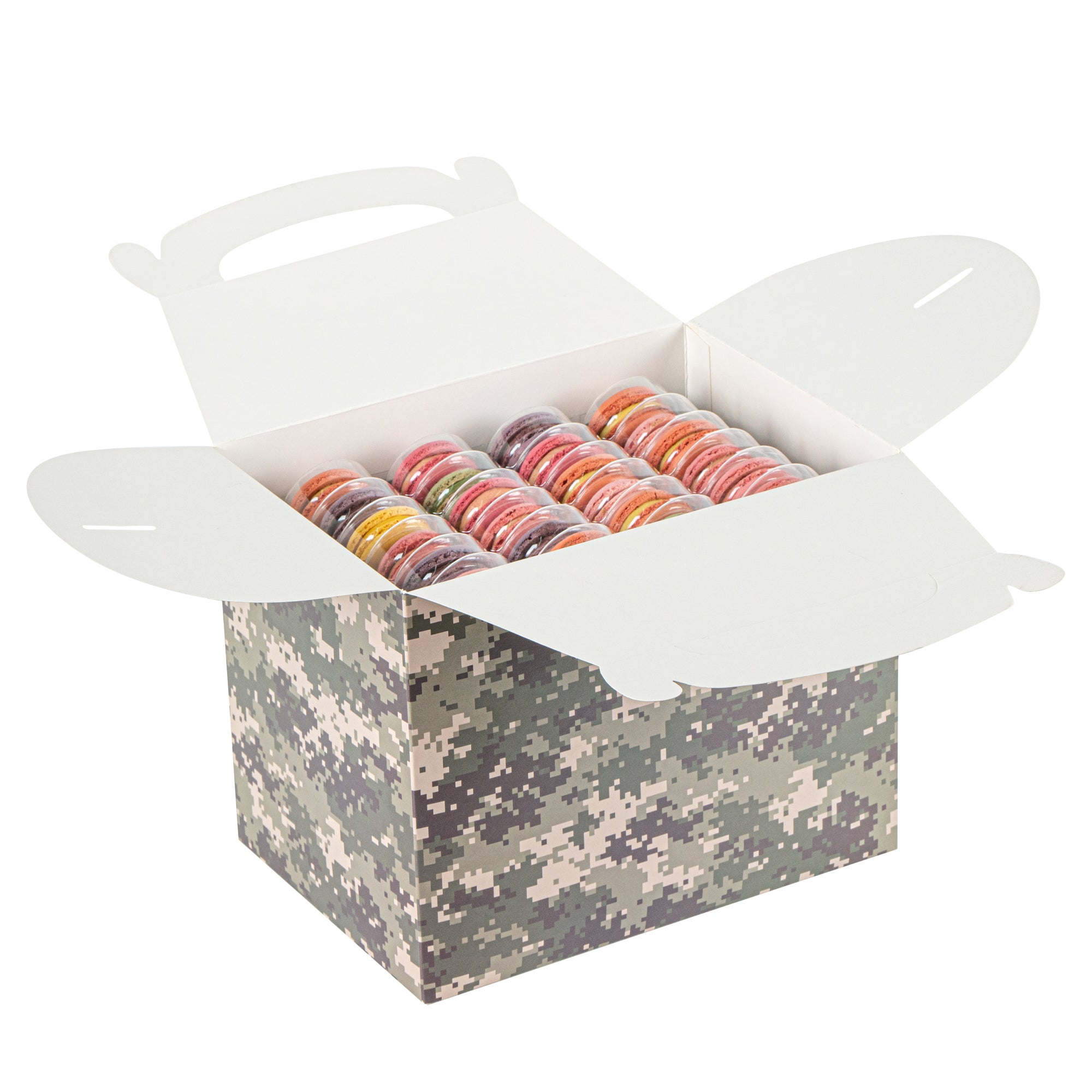Bio Tek Camouflage Paper Gable Box / Take Out Container - Compostable - 10" x 7" x 8" - 25 count box