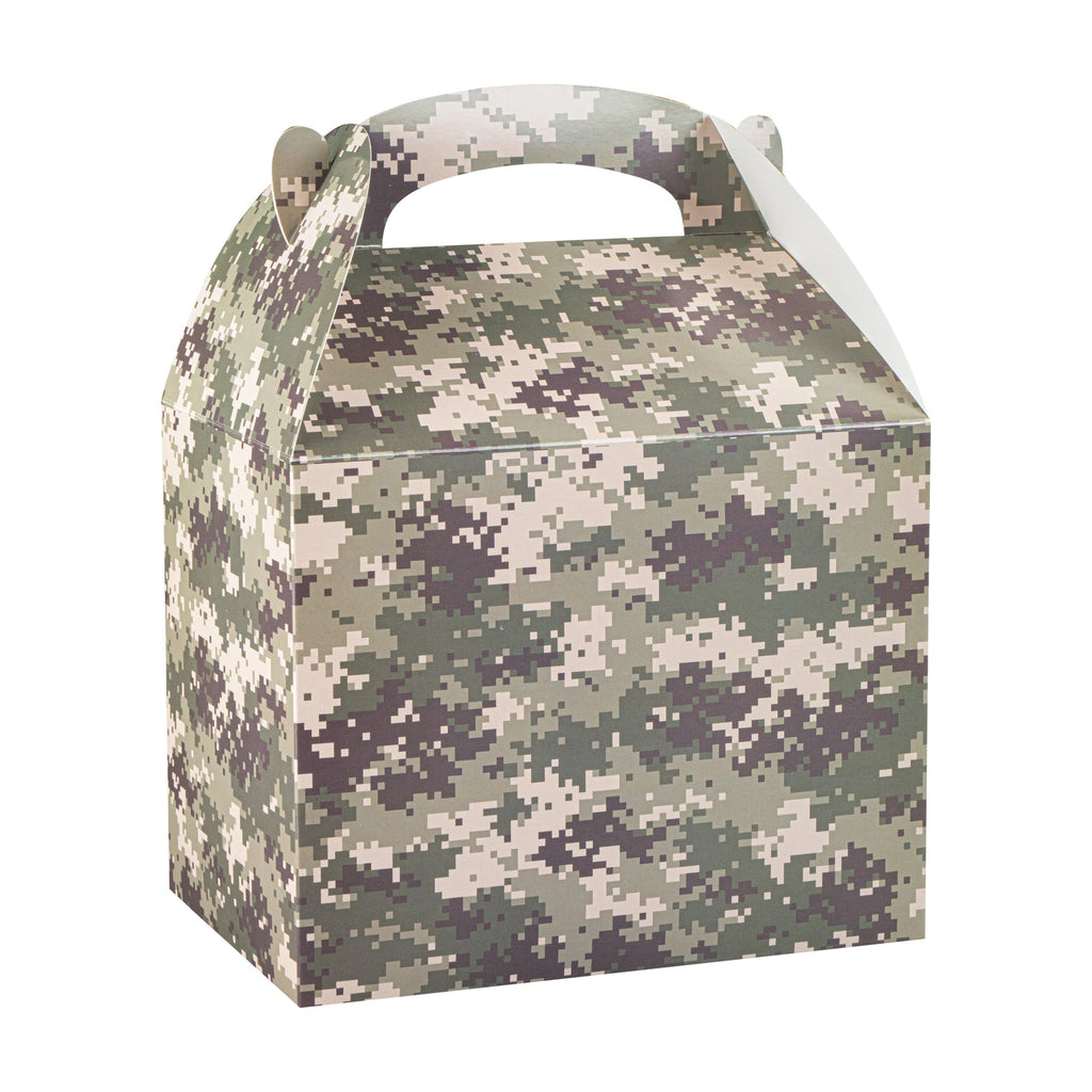 Bio Tek Camouflage Paper Gable Box / Take Out Container - Compostable - 10" x 7" x 8" - 25 count box