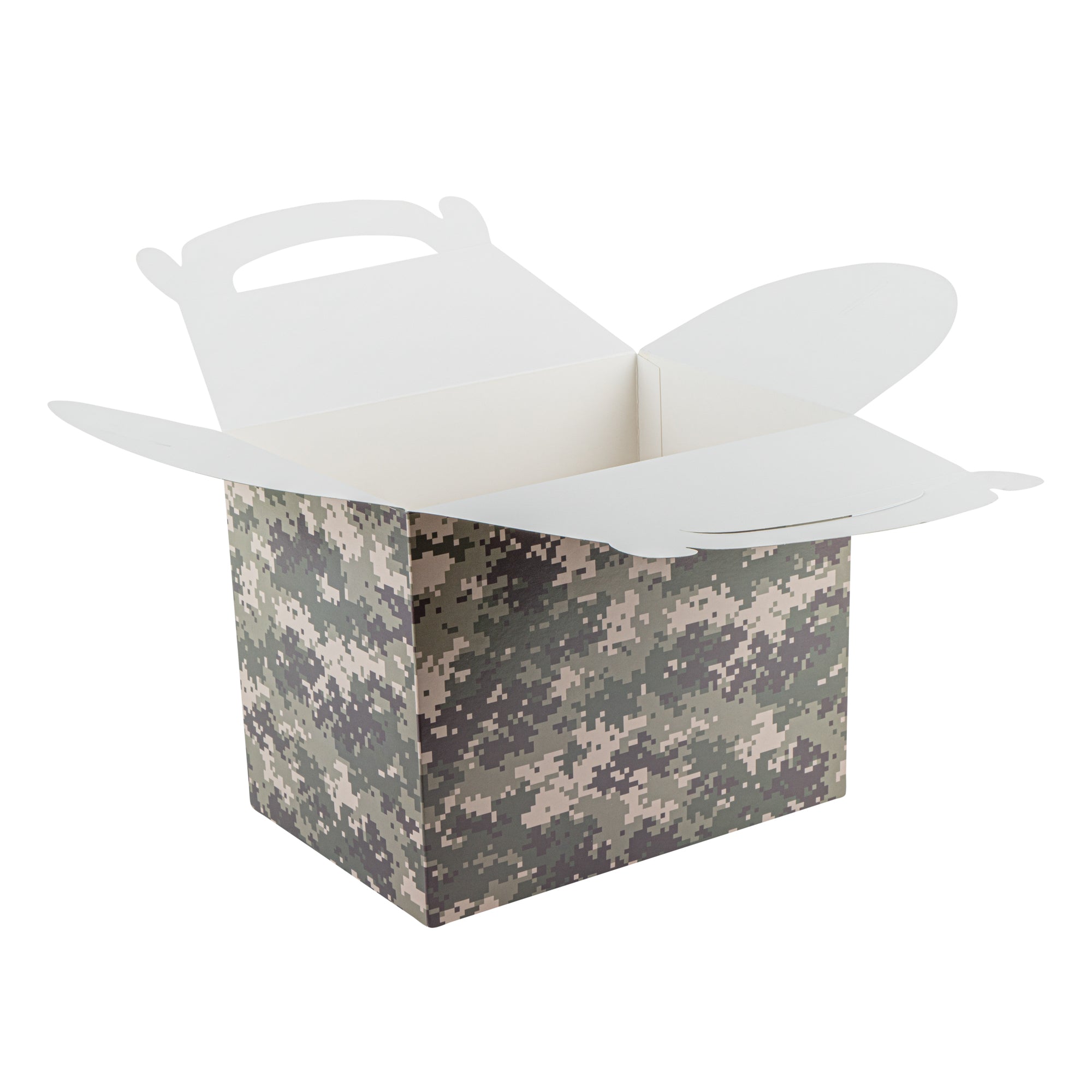 Bio Tek Camouflage Paper Gable Box / Take Out Container - Compostable - 10" x 7" x 8" - 25 count box