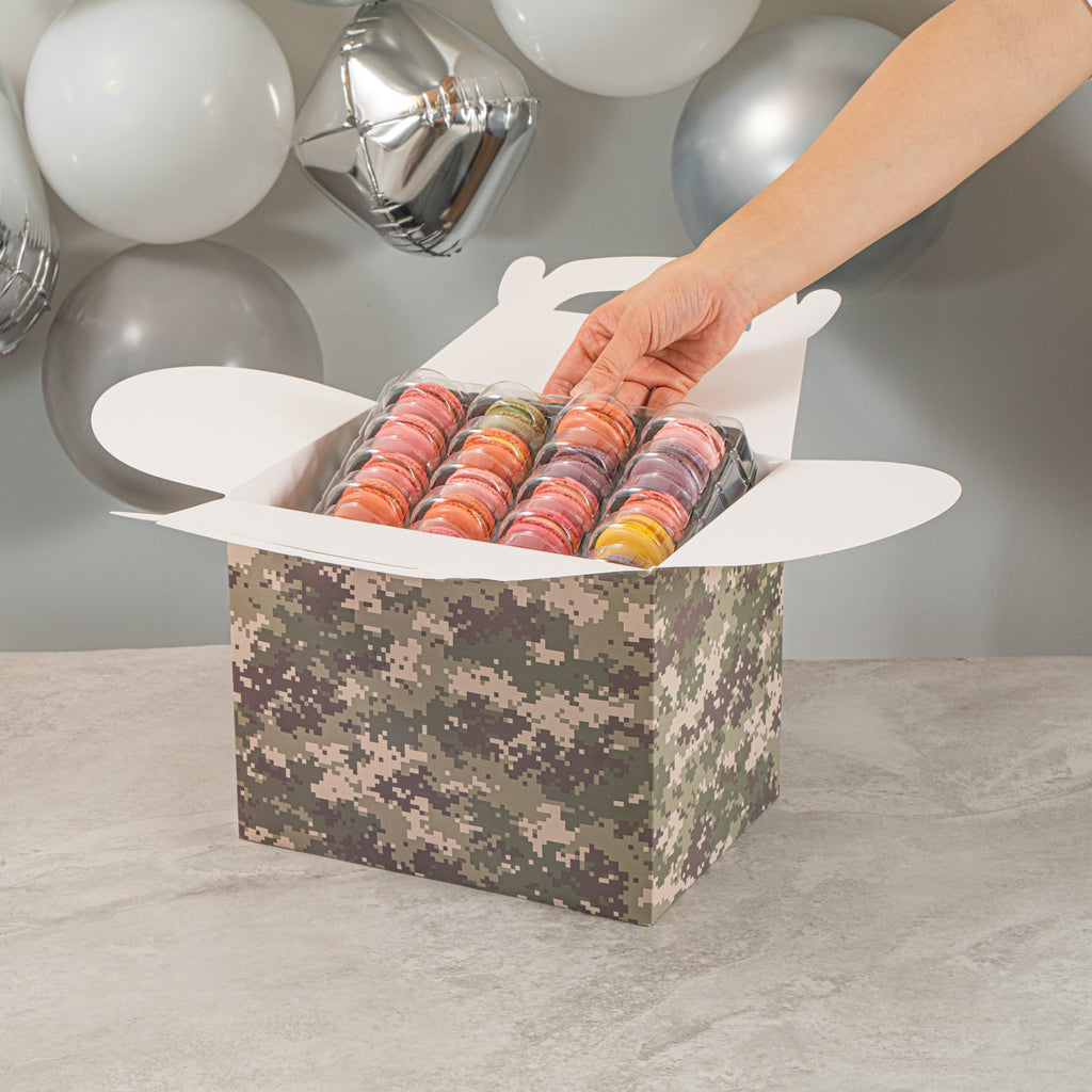Bio Tek Camouflage Paper Gable Box / Take Out Container - Compostable - 10" x 7" x 8" - 25 count box