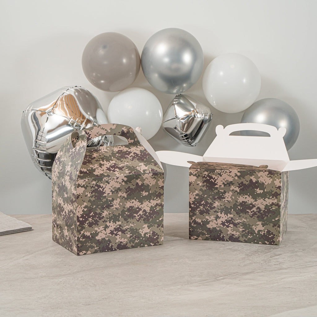 Bio Tek Camouflage Paper Gable Box / Take Out Container - Compostable - 10" x 7" x 8" - 100 count box