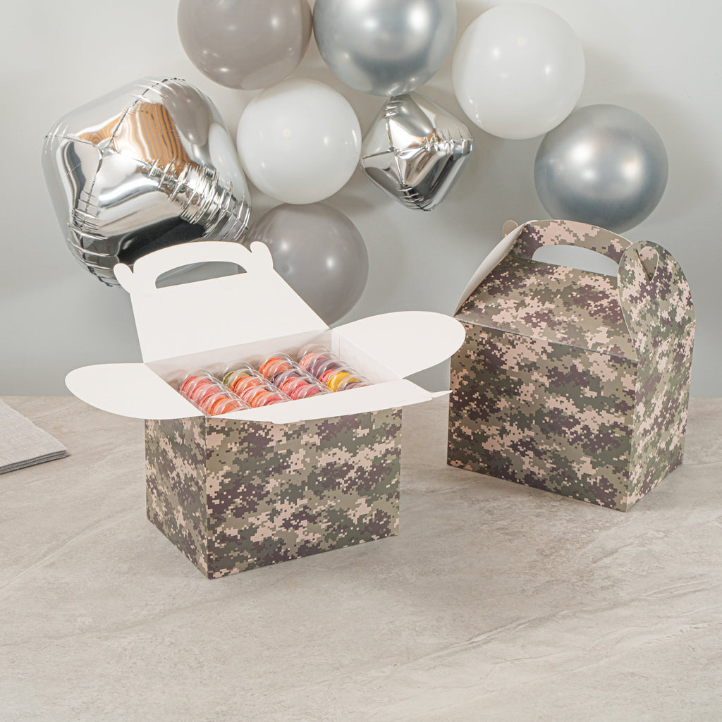 Bio Tek Camouflage Paper Gable Box / Take Out Container - Compostable - 10" x 7" x 8" - 100 count box