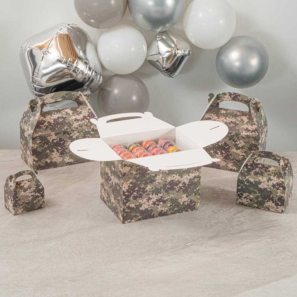 Bio Tek Camouflage Paper Gable Box / Take Out Container - Compostable - 10" x 7" x 8" - 100 count box