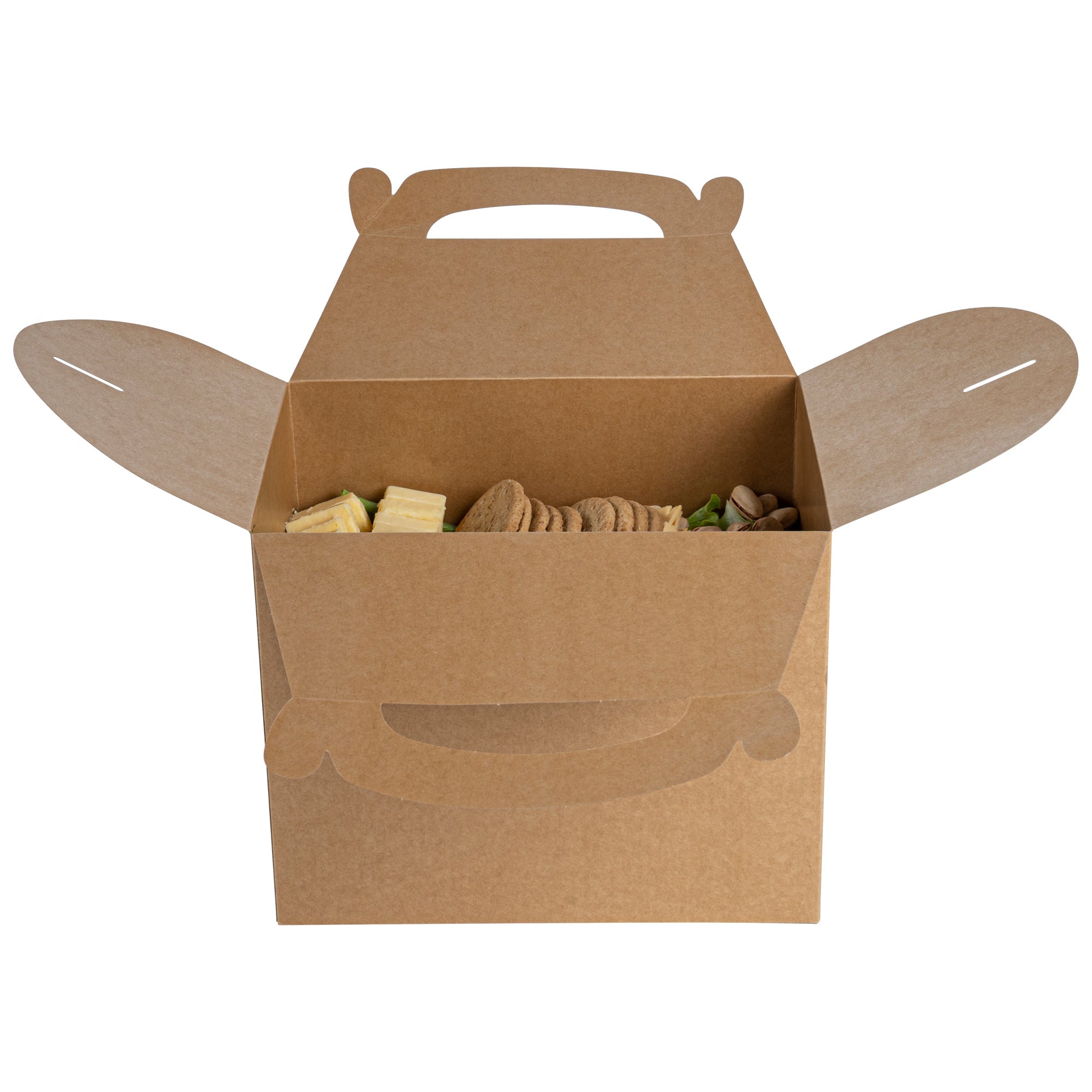 Bio Tek Kraft Paper Gable Box / Take Out Container - Greaseproof - 10" x 7" x 8" - 25 count box