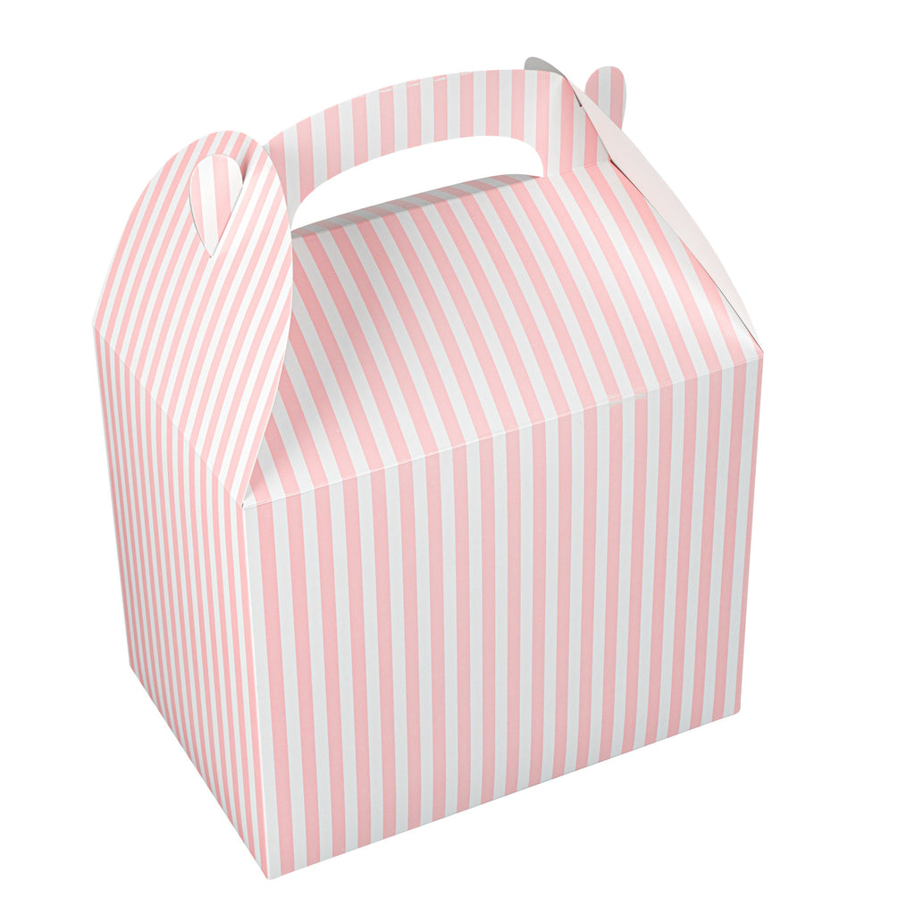 Bio Tek Pink and White Stripe Paper Gable Box / Take Out Container - Compostable - 10" x 7" x 8" - 100 count box